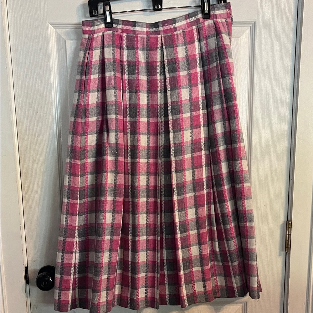 Pink and Gray Plaid Women's Skirt